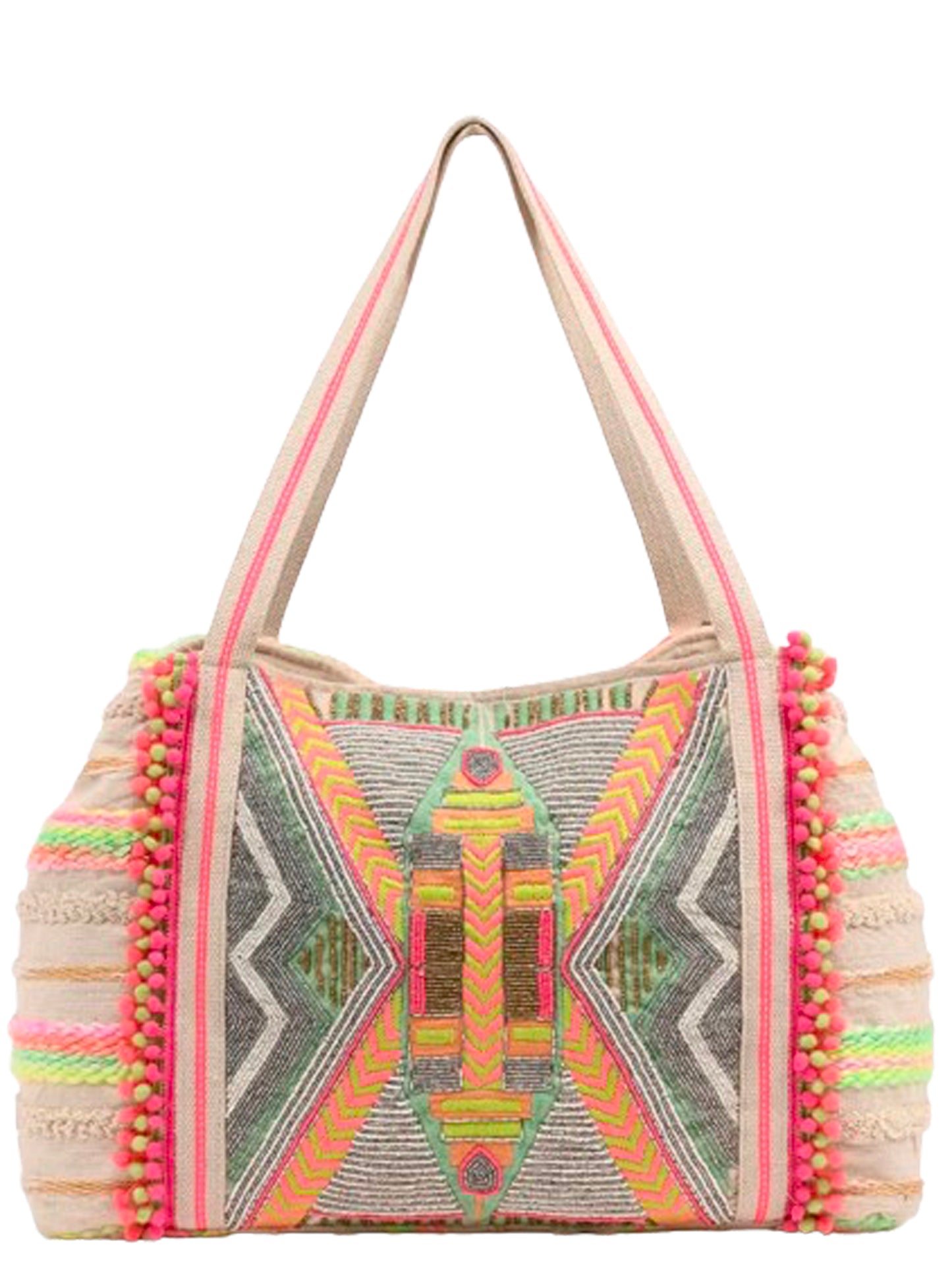 neon aztec embellished tote