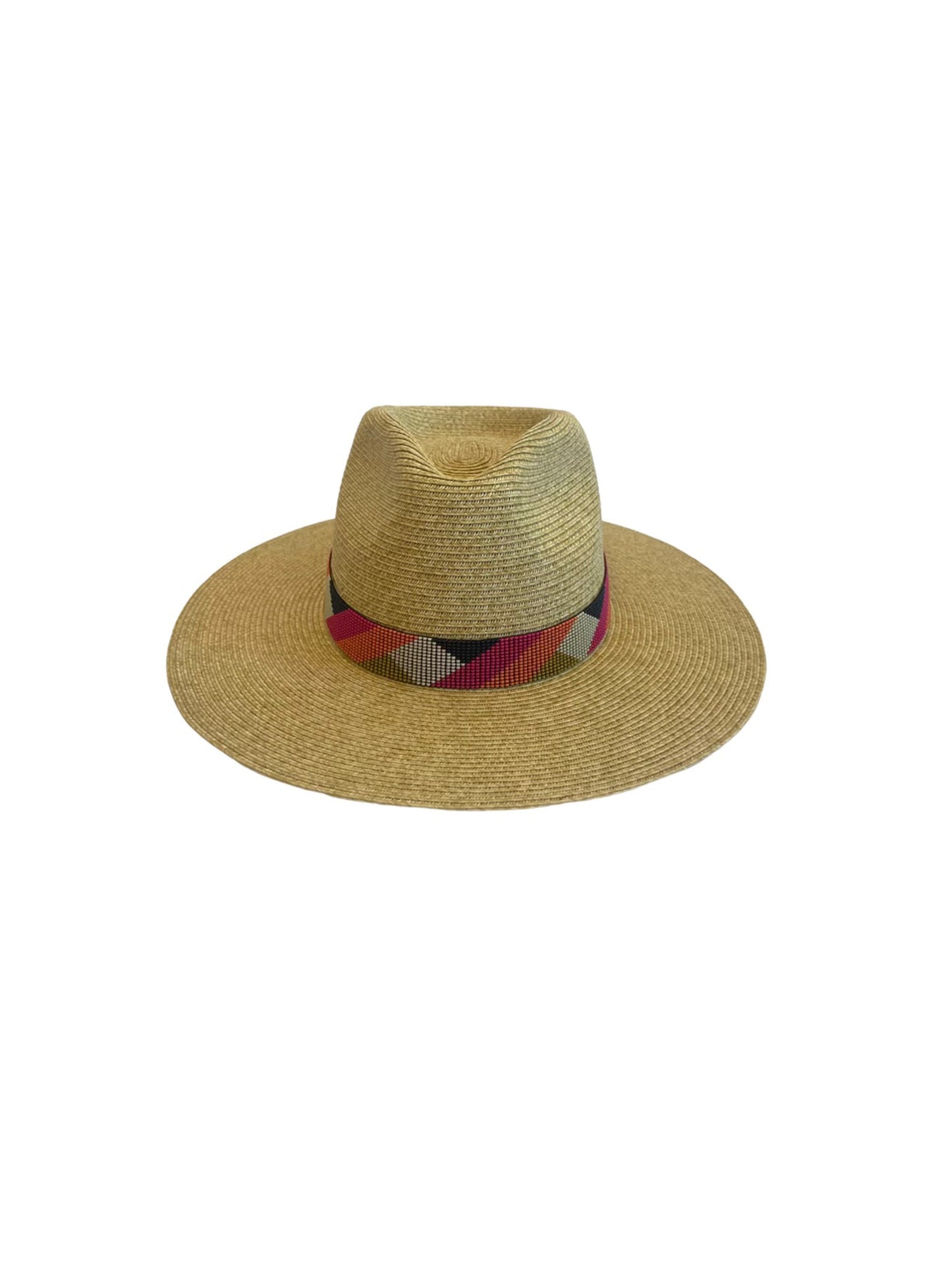 the native hat natural with chevron pink hat band