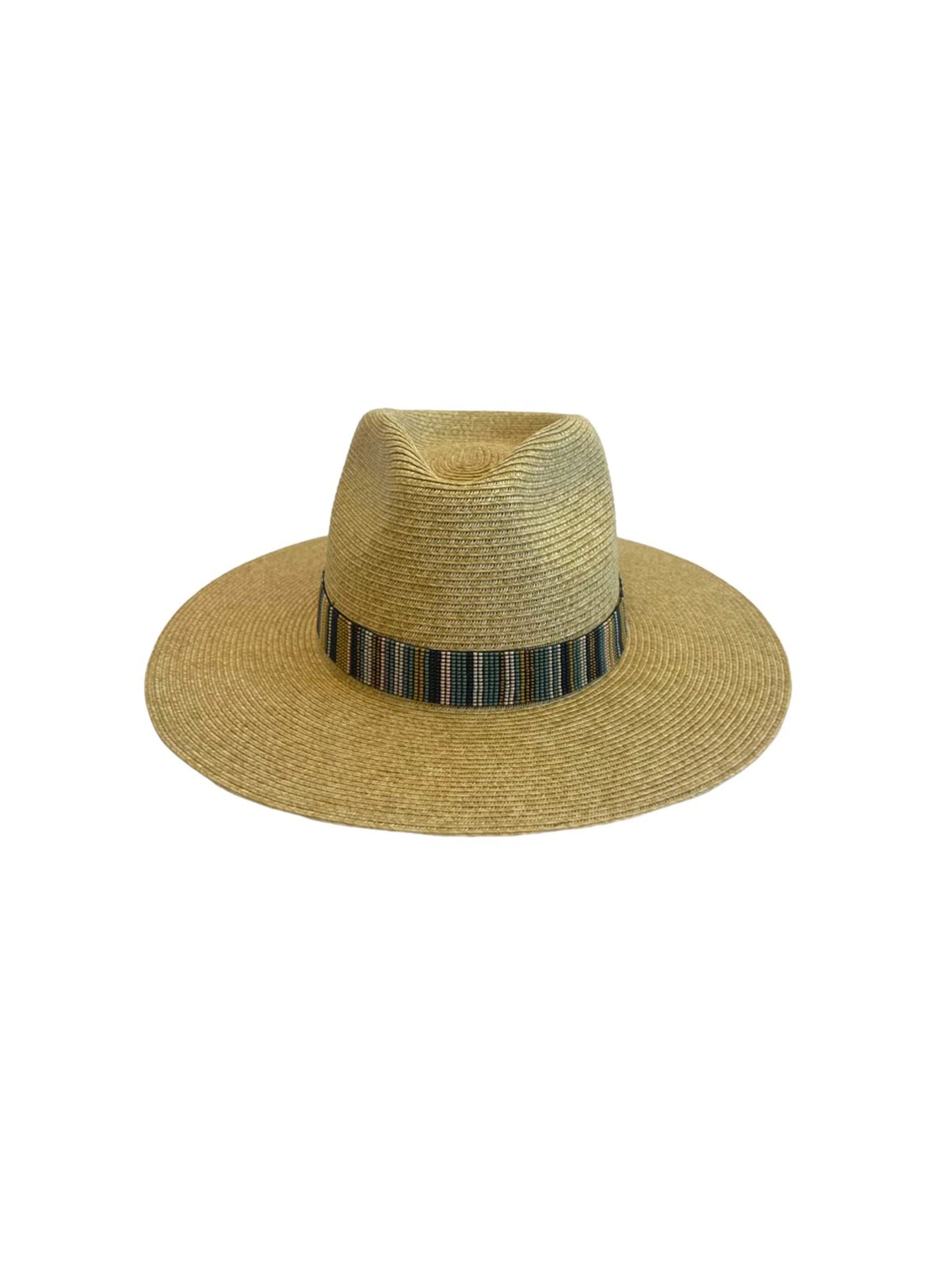 the native hat natural with striped teal hat band