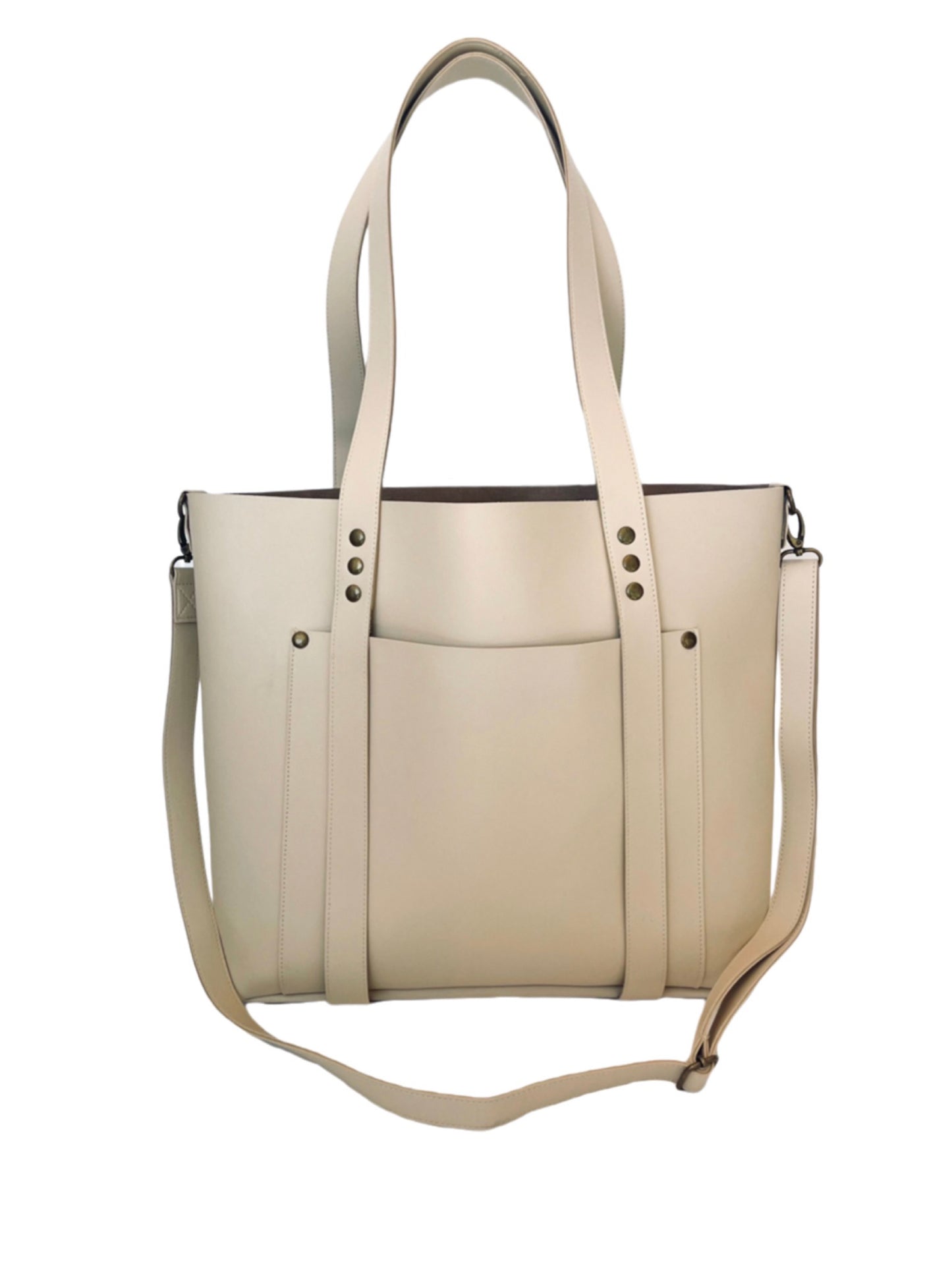 the everywhere tote ivory front handle up